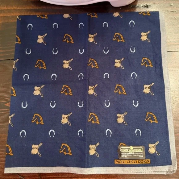 Vintage PAOLO GUCCI Blue Cotton Scarf - Picture 8 of 8